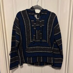 Blue and Gray Striped Baja Hoodie